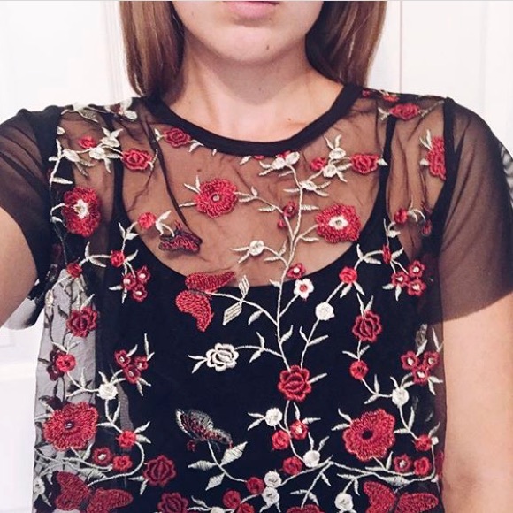 Tops - Sheer top with floral embroidery (LF inspired)